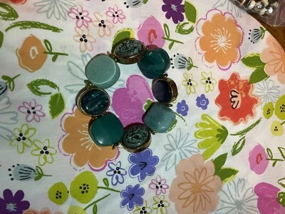 Pulsera gruesa hecha a mano, cuentas azules y doradas Foto 1 de 3