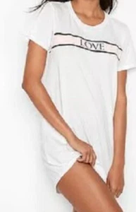 Victoria's Secret White LOVE Sleep Tee Size XS Pajama Shirt Top Logo Long Length - Picture 1 of 9