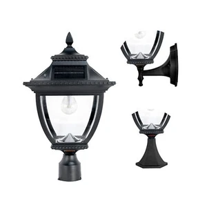 Gama Sonic Black Solar Outdoor Post Light, Pagoda Bulb, 1-Light with 3 Mounti... - Picture 1 of 7