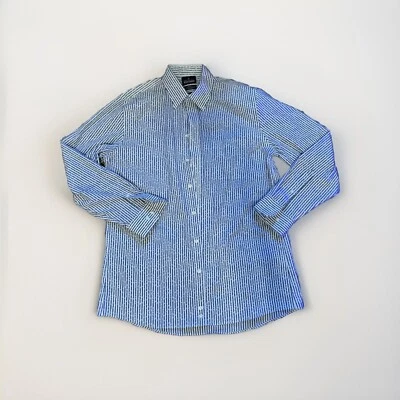 Stafford Blue White Striped Dress Shirt Travel Performance Super Regular Fit - Image 1 of 4