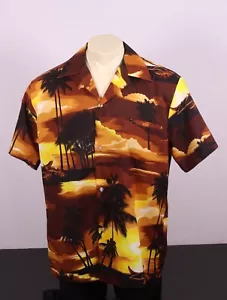 Vintage Kai Nani passt Herren XL Polyester Aloha Shirt Palmen Sonnenuntergang - Bild 1 von 7