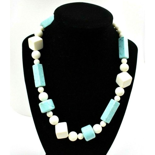 OFF WHITE Collana di perle vintage anni 80 bianco sporco marmorizzato quadrato rettangolo perline tonde