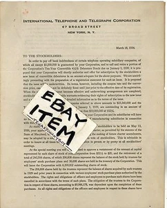 1936 Sosthenes Behn membrete Corporación Internacional de Telefonía y Telegrafía - Imagen 1 de 2