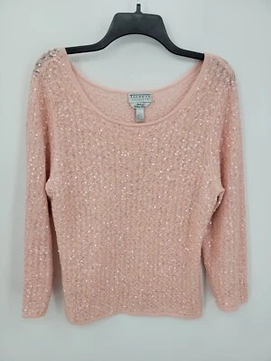 Suéter Colección Talbots Mujer XL Rosa Lentejuelas Lana Merino Cuello Redondo Elegante Foto 1 de 4