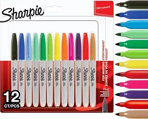 Sharpie Fine Point Permanent Markers - 12 Assorted Colours Marker pens - Picture 1 of 8