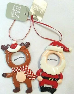 SANTA AND REINDEER PICTURE FRAME CHRISTMAS ORNAMENTS NWT - Picture 1 of 11