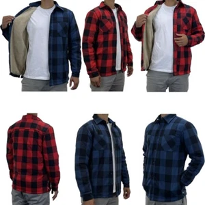 Herren Langarm Knopfleiste Sherpa Fleece gefüttert Hemd Holzfäller Tasche Jacke - Bild 1 von 13