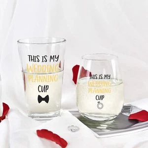 2 Piece Exquisite Glass Cup Set,Wedding Planning Glass Set,Perfect Wedding Gift - Picture 1 of 9