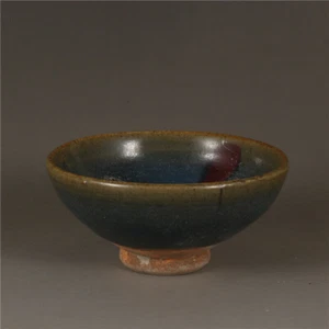 Antique Chinese Song Jun Kiln Porcelain Blue Glaze Purple Design Tea Bowl Cup - Picture 1 of 5