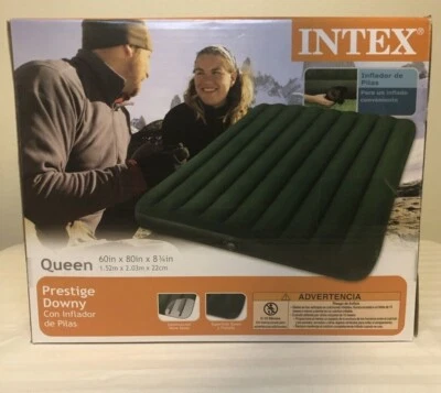 Intex Prestige Downy Airbed Queen, Double, Green with hand held battery pump - Image 1 of 4