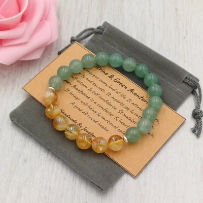 CITRINE & AVENTURINE Handmade Crystal Healing Gemstone Stretch Bracelet 6/8mm. - Image 1 of 4