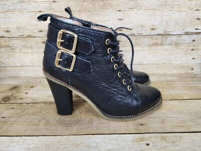 TOPSHOP Abbey Mujer EU 40 US 9 Cuero Negro Suave Botines Con Cordones Cremallera Lateral Foto 1 de 4