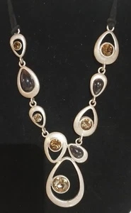 Lia Sophia Teardrop Crystal Pendant Necklace Nickel Tone Black Suede Cord - Picture 1 of 7