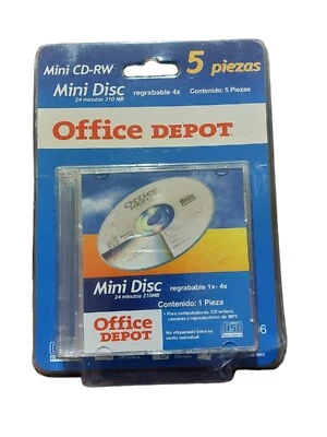 Vintage Office Depot Mini CD-RW 5 Discs - 24 Minutes 210 MB Rewritable 4x NEW - Image 1 of 2