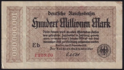 Germany Berlin 100 Million Mark 1923 Vintage Emergency Paper Money Banknote VF - Image 1 of 2