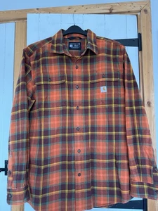 Carhartt Loose Fit Heavyweight Long Sleeve Flannel Shirt Mens Medium OrangePlaid - Picture 1 of 8