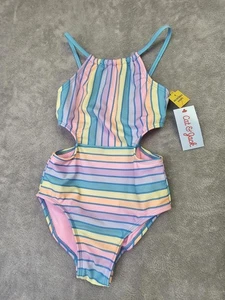 New Cat And Jack Girls Striped One Piece Swim Suite Multi Color Size Small (6/7) - Picture 1 of 2