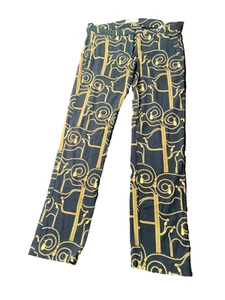 Vintage Gianni Versace Collection Trousers Women Small Black Yellow Pattern 38 - Picture 1 of 24