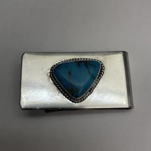 Clip de dinero navajo nativo americano vintage del suroeste esterlina y turquesa - Imagen 1 de 13