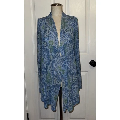 Top Cardi J. McLaughlin Azul Paisley Floral Malla Cortina Frontal Abierto Talla L Grande Foto 1 de 4