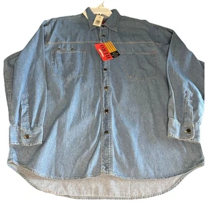 Camisa de Trabajo Denim Wrangler Hero De Colección Nueva con Etiquetas Metal Abotonada Azul Para Hombre Grande - Imagen 1 de 9