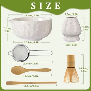 6-tlg. weißes Matcha Schneebesen Set, Matchaschale mit Ausgießer, Schneebesen, Hühnerhalter & mehr - Bild 1 von 8