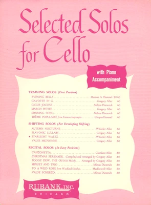 Vintage Whistler Starlight Waltz Cello Solo Piano 1957 Shifting Aller Rubank - Image 1 of 4