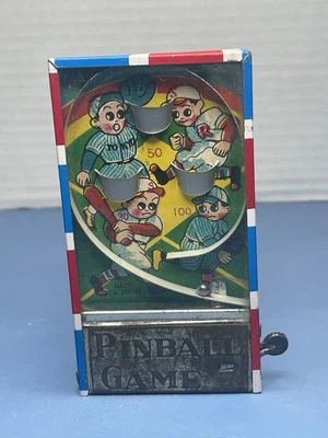 Rare Vintage 1950s Japanese Hand Held Miniature Baseball Tin Pinball Game NICE - Image 1 of 4