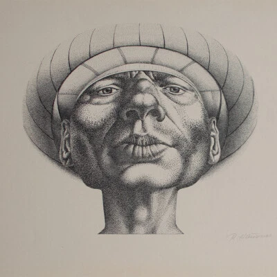 Rudolf Hausner Männerporträt Adam Griffelkunst Postwar signiert Lithografie 1969 - Bild 1 von 4