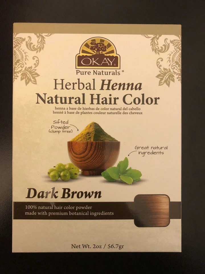 Herbal Henna Natural Hair Color OKAY Pure Naturals Dark Brown 2oz