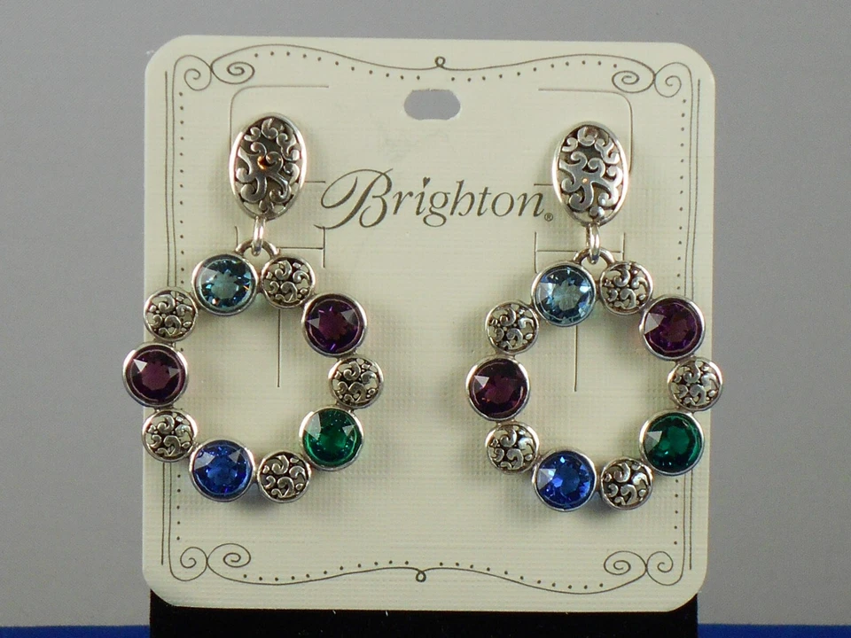 Brighton Elora Gems Circle Post Colorful Earrings & Necklace Set Pouch