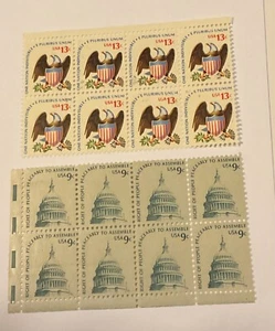 US. AMERICANA 13c Eagle & Shield & 9 Cent Rights, MNH, Blocks Of 8 - Picture 1 of 1