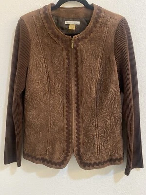 Vntg Peter Nygard Women’s Sweater Jacket M Quilted Zip Suede Leather Western - Image 1 of 4