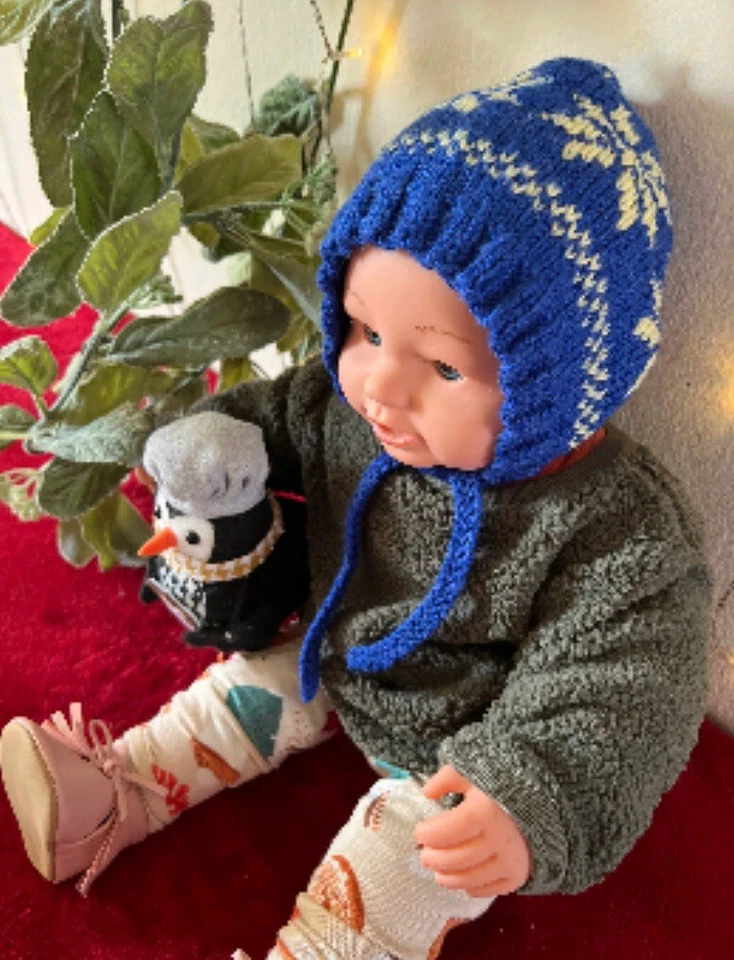 Gorro de bebé tejido a mano hoja azul amarilla 12 meses + 1 pieza Foto 1 de 3