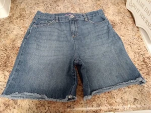 Girls Childrens Place Denim Midi Shorts, Size 16 Adjustable Waist, Fray Hem  - Picture 1 of 5