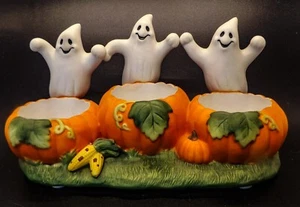 Halloween Trio of Ghosts with Pumpkin Tea Light Candle Holder from Partylite - Picture 1 of 7