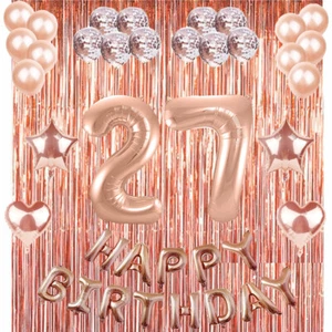 27th Rose Gold Happy Birthday Banner Confetti Balloon Party Decoration Supplies - Picture 1 of 3