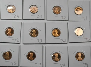 1968 1969 1970 1971 1972 - 1979 S PP Lincoln Cent 12 Proof Pennies imperfect - Bild 1 von 3