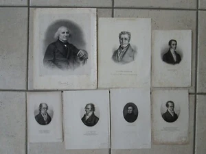 Lot de 7 portraits XIX° de scientifiques, historien avec lunettes. - Picture 1 of 1
