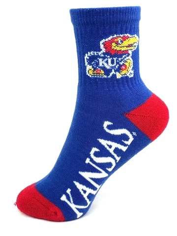 Kansas Jayhawks Youth Deuce Blue and Red Quarter Socks Cover