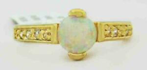 GENUINE OPAL & WHITE SAPPHIRES RING 14K YELLOW GOLD PLATED 