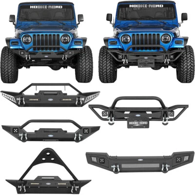 Parachoques delantero refuerzo acero texturizado con anillo en D ajuste 97-06 Jeep Wrangler TJ Foto 1 de 4