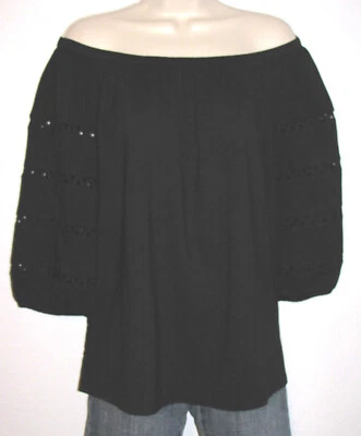 Blusa Talbots Feminina Plus Size X Preta Fora do Ombro Elástica com Mangas Inseridas de Renda - Imagem 1 de 3