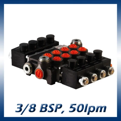 4 Bank Hydraulic Solenoid Control Spool Valve, 1/2 / 3/8 BSP, 50lpm, 12 / 24v - Image 1 of 4