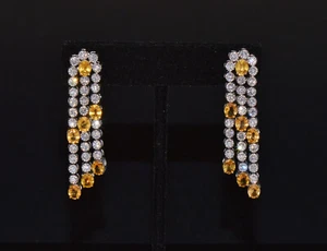 Zertifizierte natürliche 9Ct VS F Diamant Saphir 18K massiv Gold Kronleuchter Ohrringe - Bild 1 von 16