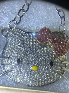 2x2” Hello Kitty CZ Cat Pendant With Pink Bow/ Lobster Clasp 20”Necklace - Picture 1 of 5