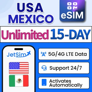 USA Mexique eSIM - Haute vitesse illimitée, 15 jours T-Mobile Verizon JetSim - Photo 1/6