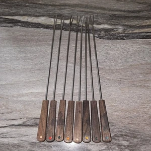 Vintage Fondue Forks Set of 8 – Stainless Steel & Wood Handles – Color Coded... - Picture 1 of 3
