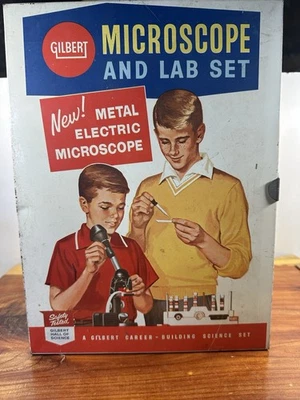 Conjunto de microscopio y laboratorio Gilbert vintage solo caja de metal Foto 1 de 4