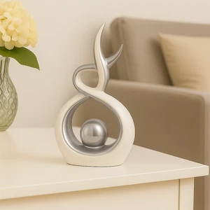 Modern Silver Abstract Ornament Swirl Design Ceramic Sculpture Statue Gift Decor - Picture 1 of 7
